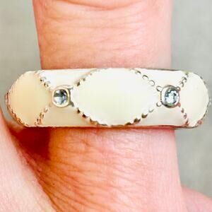 Enamel Off White Small Clear Stone Band Ring Size 5 1/2
